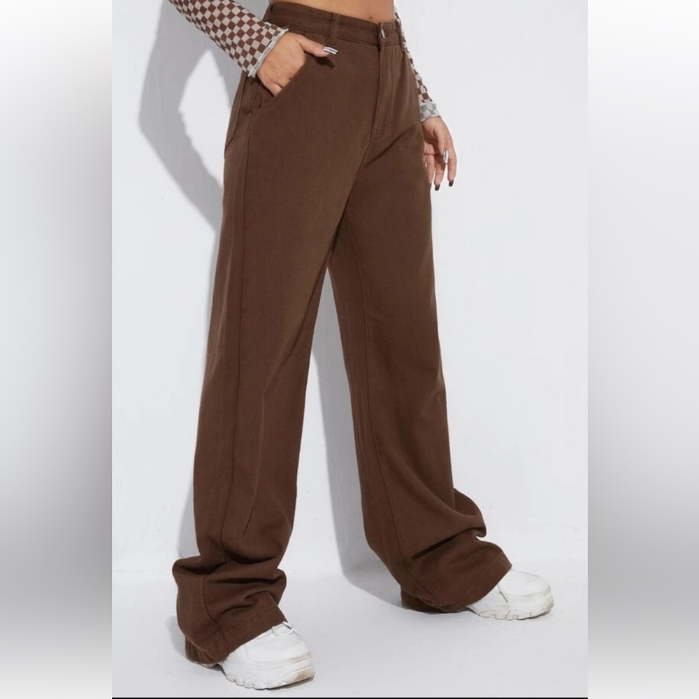 NWOT SHEIN High Waist, Wide Leg, Loose Fitting, brown, Jeans, size S - Picture 3 of 15